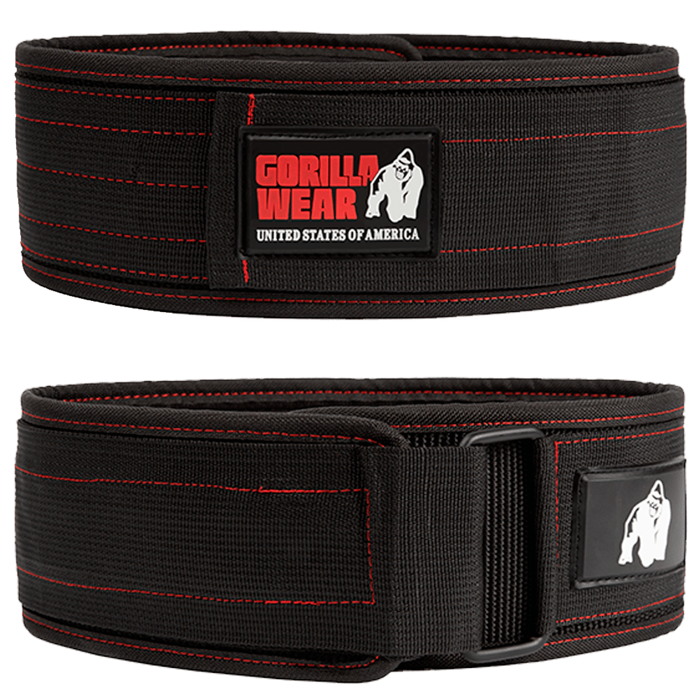 Gorilla Wear 4 Inch Nylon Lifting Belt – Black/Red Stitched