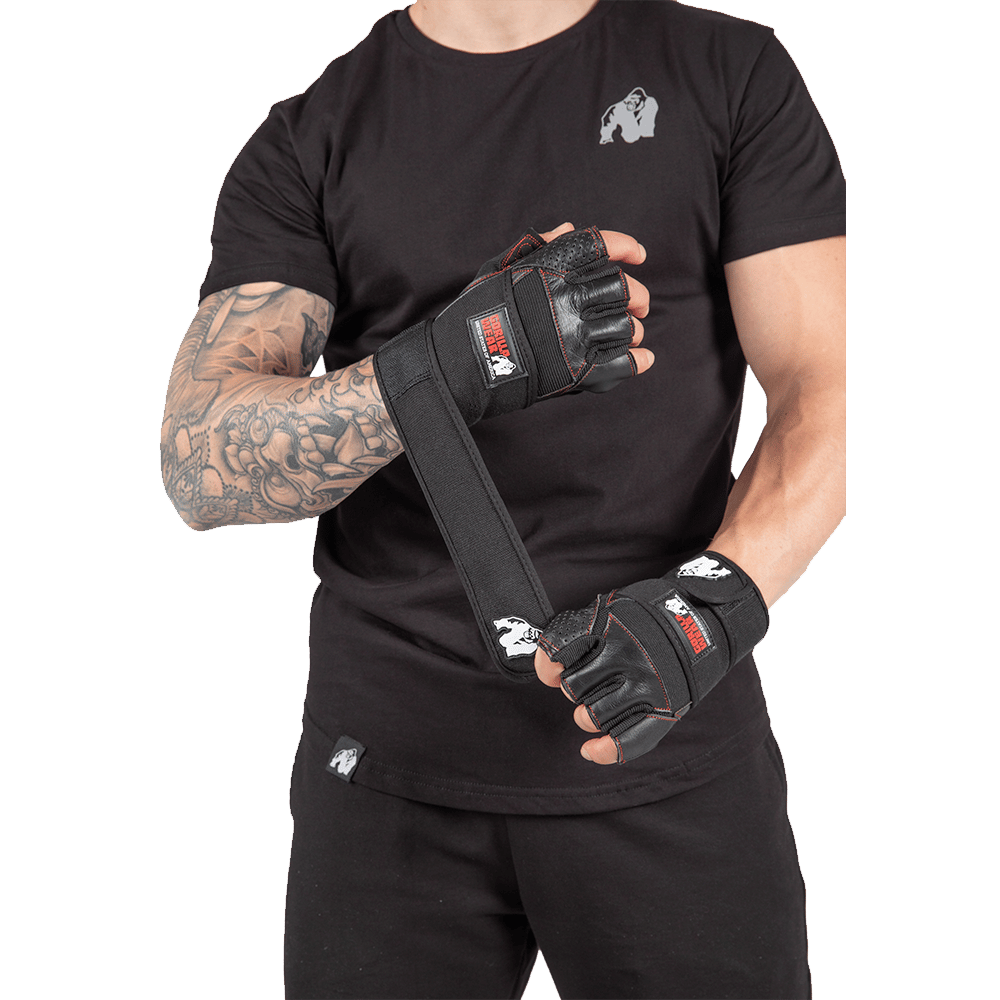 Dallas Wrist Wraps Gloves – Black/Red Stitched