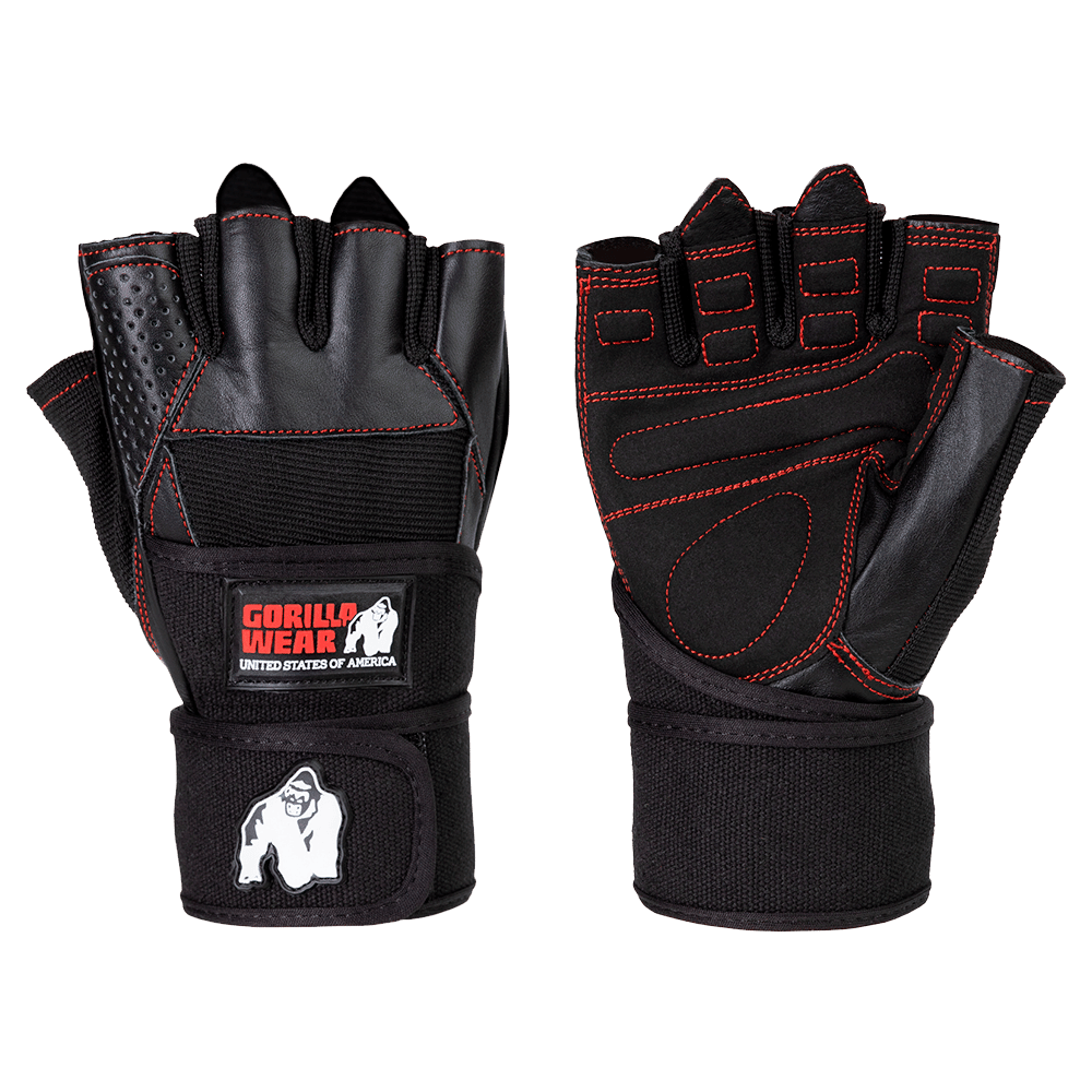 Dallas Wrist Wraps Gloves — Black/Red Stitched