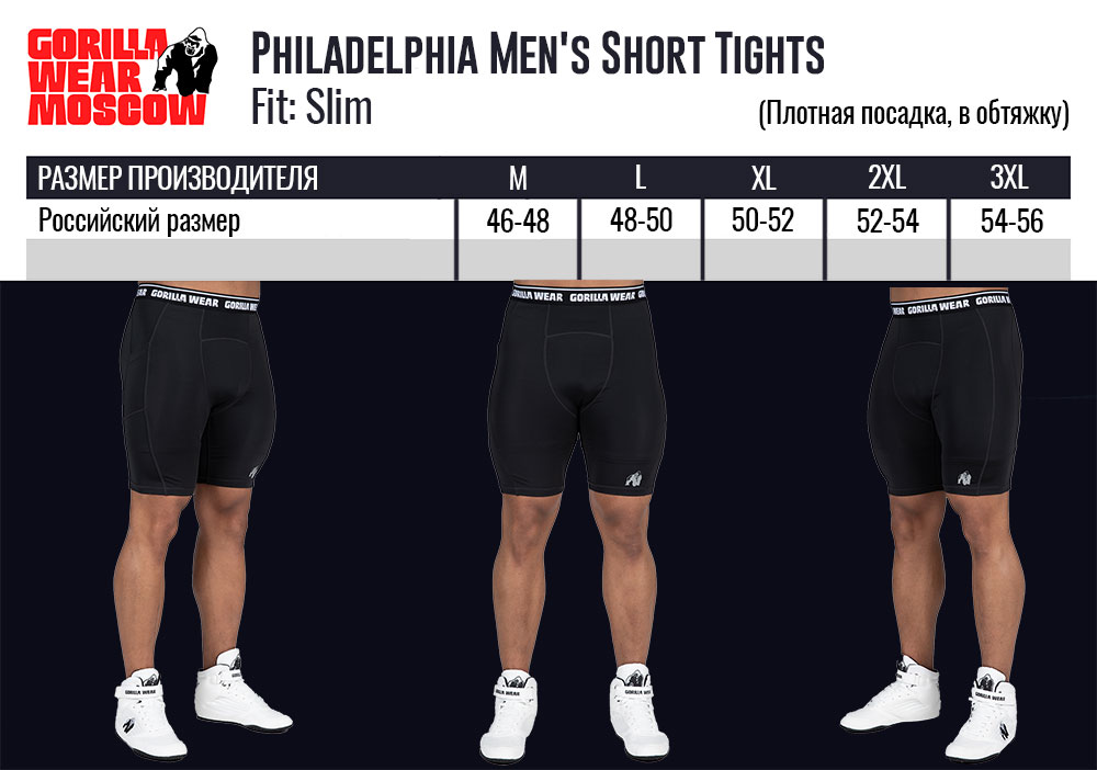 Размерная сетка шорт Philadelphia Men's Short Tights от Gorilla Wear