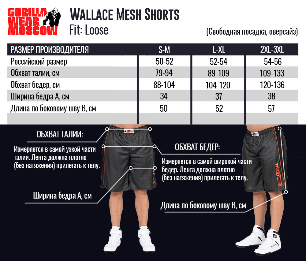 Размерная сетка шорт Wallace Mesh Shorts