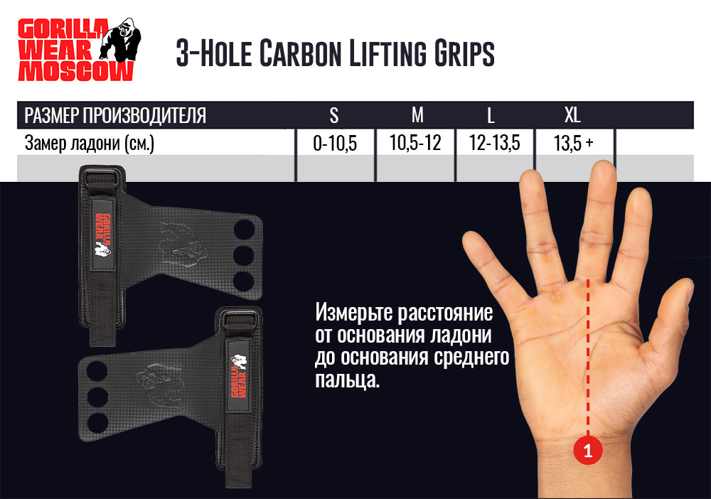 Размерная сетка 3-Hole Carbon Lifting Grips - Black