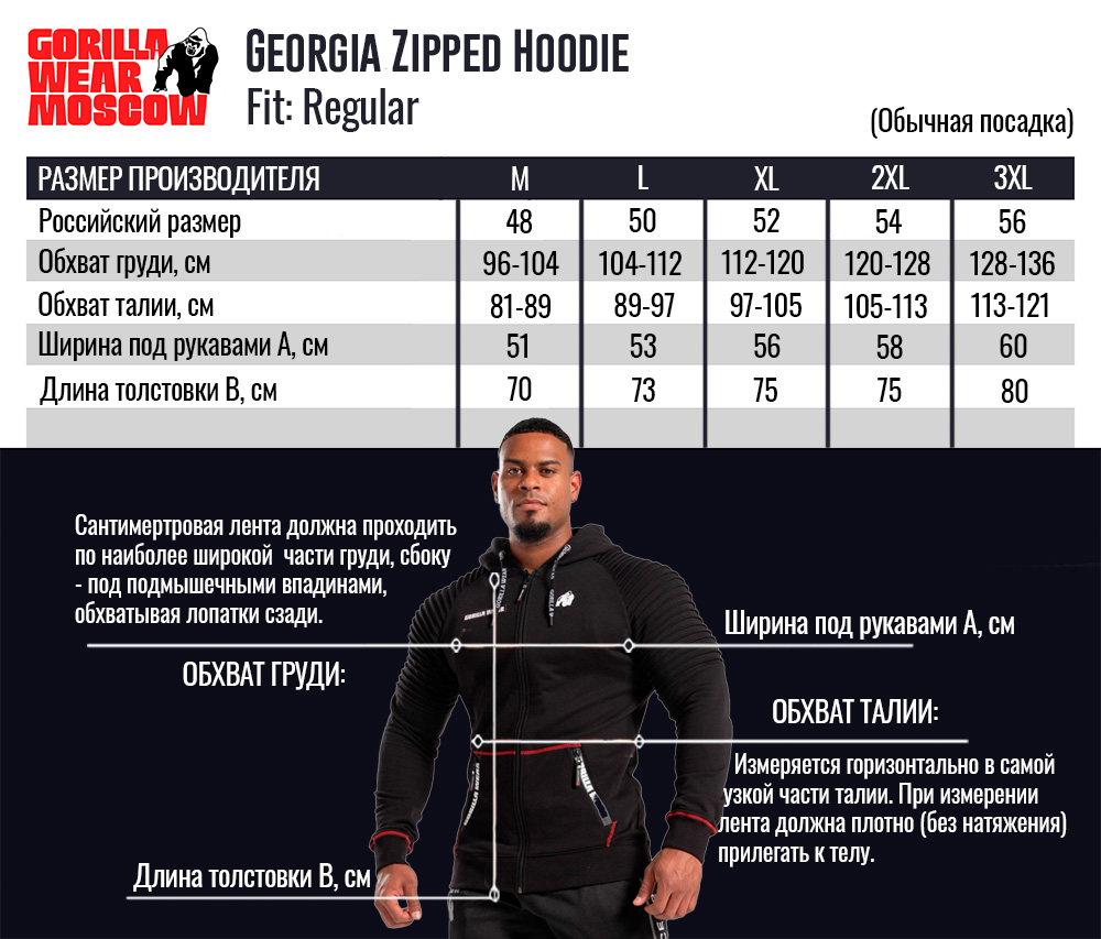 Размерная сетка Georgia Zipped Hoodie