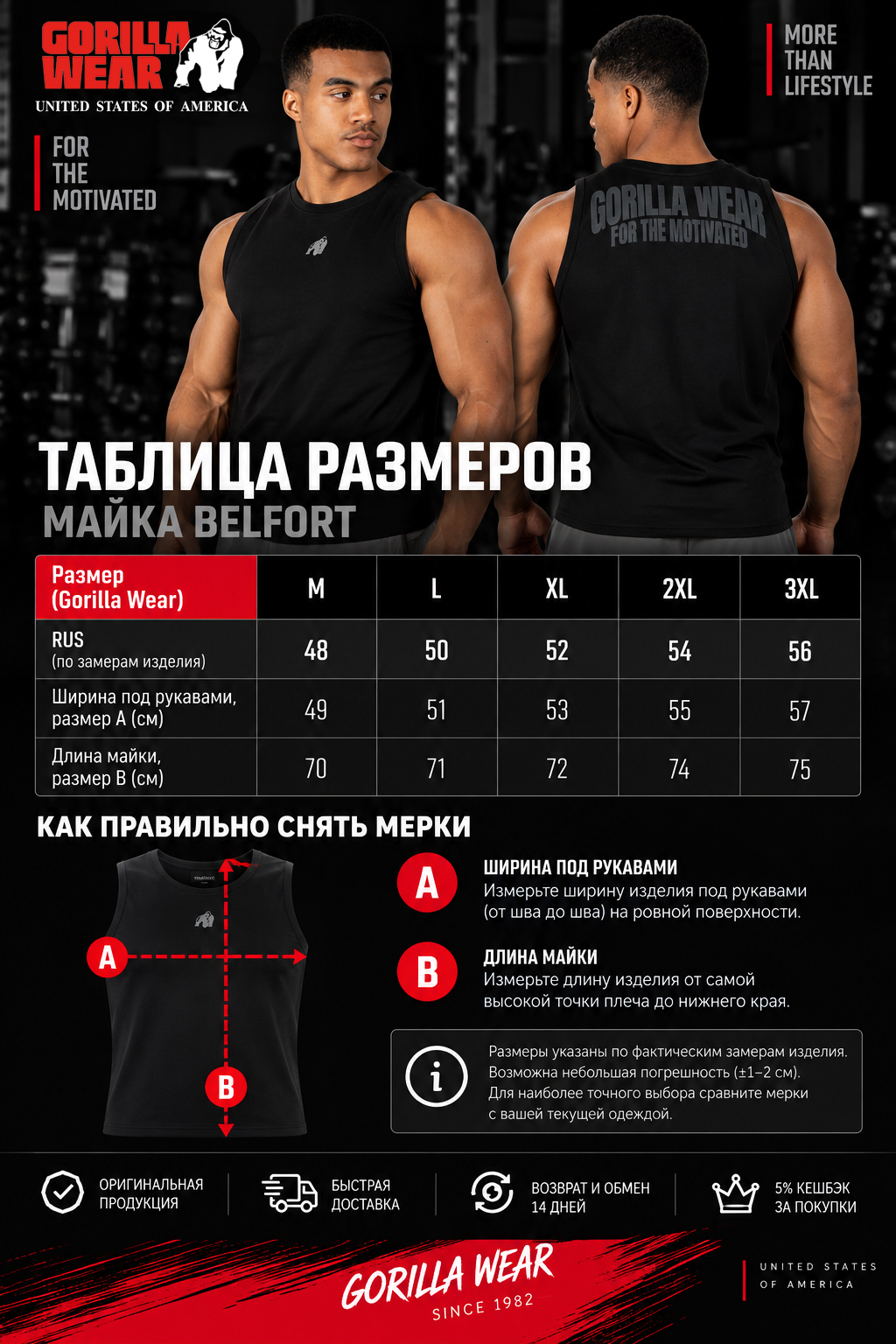 Таблица размеров Майка Belfort